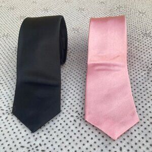 Set of 2 Men Slim Necktie Fashion Solid Ties Black and Pink
